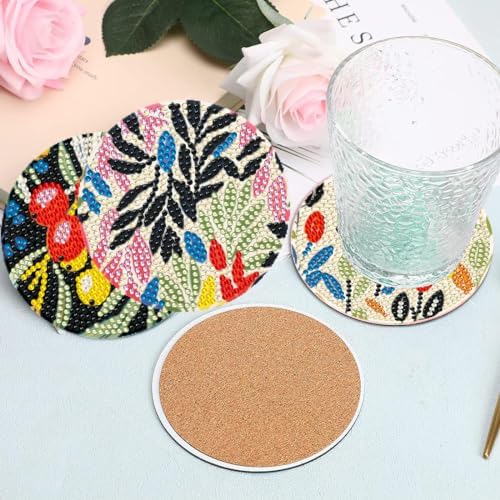 DOTZSO 8PCS Flower Diamond Art Painting Coaster Kit w/Cork Pad Holder 4" x4 - Image 6