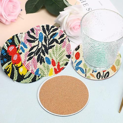DOTZSO 8PCS Flower Diamond Art Painting Coaster Kit w/Cork Pad Holder 4" x4 - Image 6