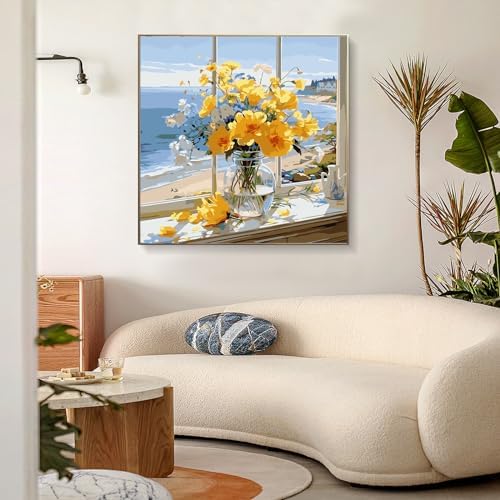 PRASIO Framed Paint by Numbers Kit for Adults Beginner with Easel, Flowers Adult Paint by Number Kits on Canvas Framed, DIY Acrylic Watercolor Oil Paint by Number with Frame for Home Decor 16x16 Inch - Image 2