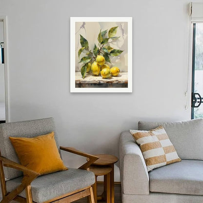Still Life Paint by Numbers Kit for Adults - DIY Lemons Branch with Leaves Painting on Rolled Canvas 16x20 Inches, Acrylic Paint Set, Suitable for Beginners, Art for Home Decoration or Gifts - Image 5