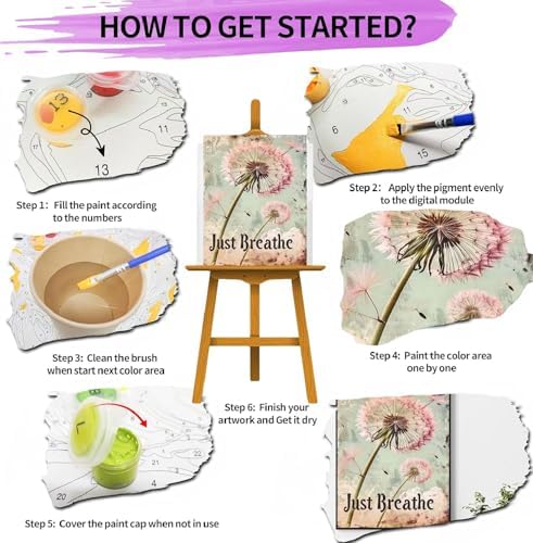 pchmcu Dandelion Paint by Numbers Kits for Adults,Just Breathe Paint by Number for Adults Beginner, Paint by Numbers Kits on Canvas Without Frame for Home Wall Decor 16x20inch - Image 5