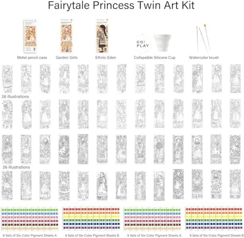 COIPLAY Watercolor Craft Kit, Paint Set, 648 Color Blocks, 52 Coloring Bookmarks, Fairytale Princess Theme, Travel Gift for Kids & Adults - Image 5