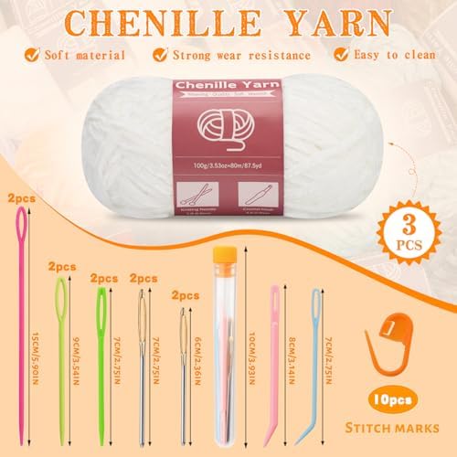 LUNARM Chenille Yarn 3 Pack 3.5oz Chunky Blanket Velvet Yarn 263 Yard - Image 2