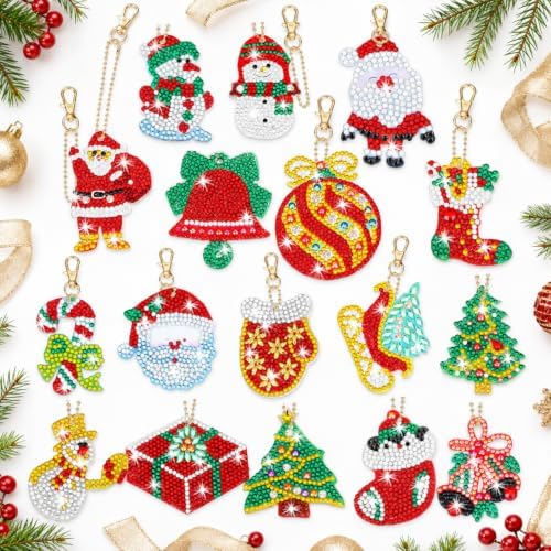 Yaomiao 17 Pcs Double Sided Diamond Art Christmas Ornaments Keychains 5d by Yaomiao