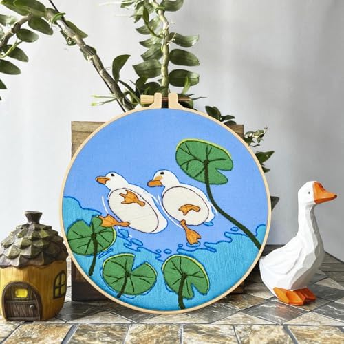 Duck Hand Embroidery Kits for Beginners Adults, Animal DIY Embroidery Starter Kit, Stamped Cross Stitch Kits for Beginner Craft Kits for Adult Women, Entire Set of Embroidery Supplies & Video Tutorial - Image 6