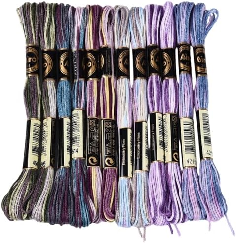 12 Skeins 105 Yards Purple Embroidery Thread Variegated Cross Stitch Floss Bulk 6 Ply Polyester Yarn Colorful Friendship Bracelet String for Sewing Making Needlecraft Knitting Stitching DIY by CABODYALS
