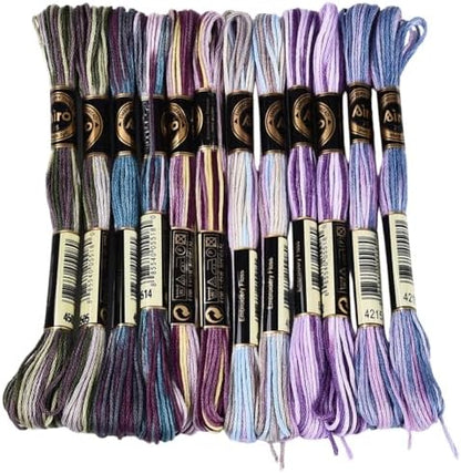 12 Skeins 105 Yards Purple Embroidery Thread Variegated Cross Stitch Floss Bulk 6 Ply Polyester Yarn Colorful Friendship Bracelet String for Sewing Making Needlecraft Knitting Stitching DIY by CABODYALS