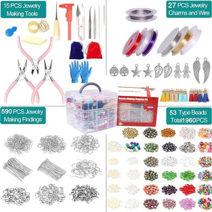 YUGDRUZY Jewelry Making Supplies Kit, 2592 pcs Bracelet Making Kits, Repair Tool with Jewelry Pliers, Jump Rings, Beads, Wire,Craft DIY Gifts - Image 2