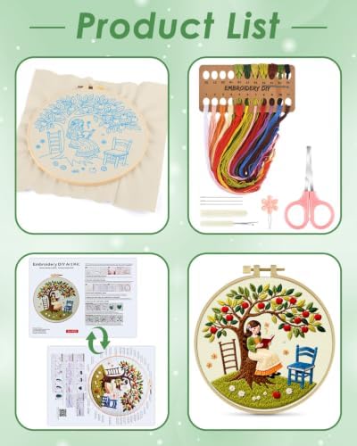ERKOON Embroidery Kit for Beginners Adult, Cross Stitch Set Include Embroidery Cloth Hoop Threads for Craft Lover Hand Stitch with Embroidery Skill Techniques (Apple Tree) - Image 2
