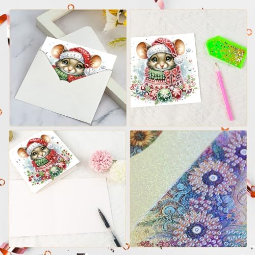 LazyFold 6 Pcs Diamond Art Painting Greeting Cards Kits, DIY Christmas Theme Handmade Festival Greeting Cards with Envelopes Diamond Art Crafts Birthday Cards Creative Gift - Image 4