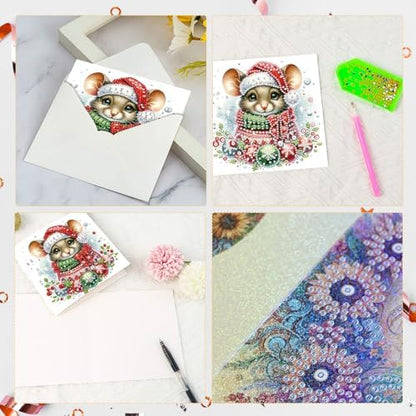LazyFold 6 Pcs Diamond Art Painting Greeting Cards Kits, DIY Christmas Theme Handmade Festival Greeting Cards with Envelopes Diamond Art Crafts Birthday Cards Creative Gift - Image 4