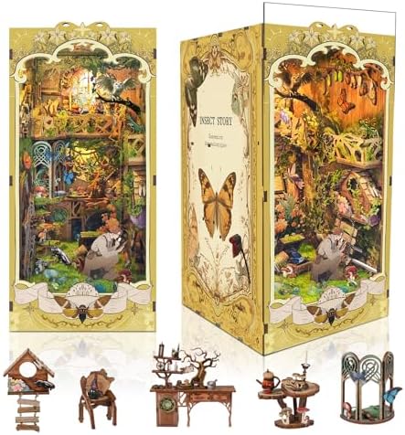 DIY Book Nook Kit,DIY Dollhouse Booknook Bookshelf Insert Decor,3D Wooden Puzzles with LED Dust Cover,Book Nook Miniature Kit,Birthday Halloween Home Decor for Teens Adult-Insects Story by Unknown