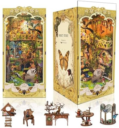 DIY Book Nook Kit,DIY Dollhouse Booknook Bookshelf Insert Decor,3D Wooden Puzzles with LED Dust Cover,Book Nook Miniature Kit,Birthday Halloween Home Decor for Teens Adult-Insects Story by Unknown