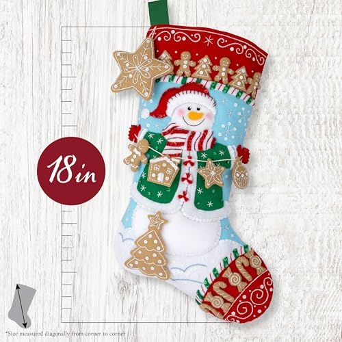 Bucilla Felt Applique 18" Stocking Making Kit, Jolly Gingerbread Snowman, Perfect for DIY Arts and Crafts Projects - Image 2