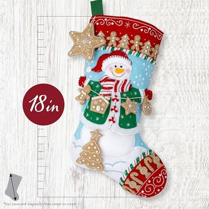 Bucilla Felt Applique 18" Stocking Making Kit, Jolly Gingerbread Snowman, Perfect for DIY Arts and Crafts Projects - Image 2
