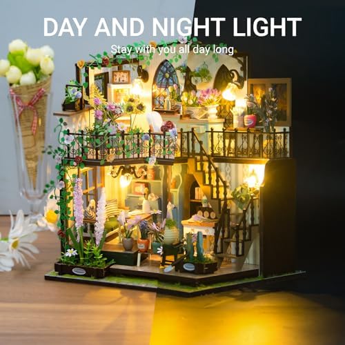 DIY Miniature House Kit, Fairy Dollhouse for Adults to Bulid,Tiny Home Making Kit with Wooden Furniture and LED, Halloween Decoration for Family and Friends (Darcy Flower House) - Image 4