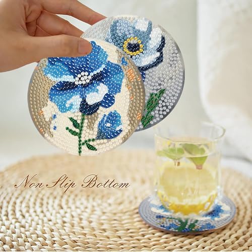 tigdtiu 8 Pcs Flower Diamond Art Coasters Kit with Holder, Diamond Art Kits for Adults Beginners, Small Floral Diamond Painting Coasters, Diamond Art Coasters Kits for Beginners for Women - Image 2