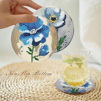 tigdtiu 8 Pcs Flower Diamond Art Coasters Kit with Holder, Diamond Art Kits for Adults Beginners, Small Floral Diamond Painting Coasters, Diamond Art Coasters Kits for Beginners for Women - Image 2