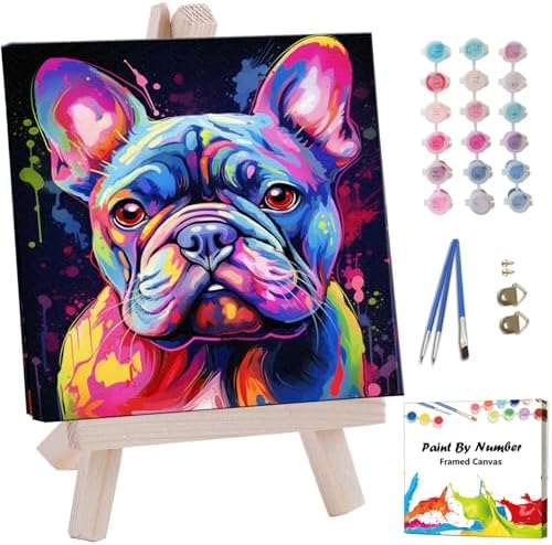 Artunion Framed Paint by Numbers Kit for Adults Beginners & Kids Ages 8-12,French Bulldog Paint by Number with Frame,Easy Dog Paint by Numbers Kit on Canvas 10 * 10 Inch Without Easel by ArtunionDriect