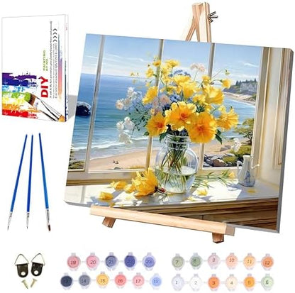 Vase Flower Paint by Numbers for Adults with Framed Canvas - Wooden Easel by xackcme