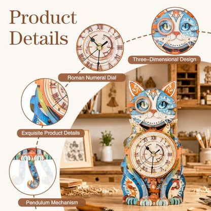 3D Puzzles for Adults, Cute Cat Clock 3D Wooden Puzzles Cat Puzzle Clock Kits for DIY Christmas Birthday Gift for Women Mom Men Home Decor Holiday - Image 4
