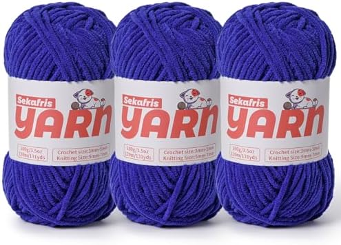 3 Pack Plush Chunky Chenille Yarn for Crocheting, Soft Fluffy Velvet Yarn for Crocheting, Fuzzy Baby Blanket Knitting Yarn, 300g/393yds Bulky Amigurumi Yarns（3 Sapphire Blue） by Sekafris