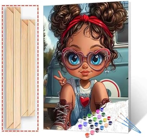 DIY Paint by Numbers for Adults Cute Little Girl Painting Acrylic Paint African Black DIY Digital Oil Painting Kits African American Expression Canvas Wall Art Living Room Decor 16x20 Inch（DlY Frame by TUMOVO