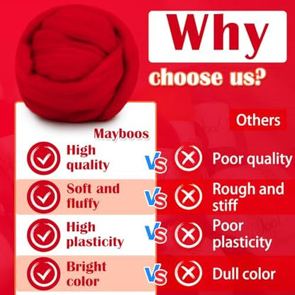 Mayboos 1.76oz Red Natural Wool Roving, Needle Felting Wool - Image 6