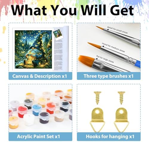 Gnome Paint by Numbers Kit for Adults, Adult Paint by Number Kits 16x16 in - Image 6