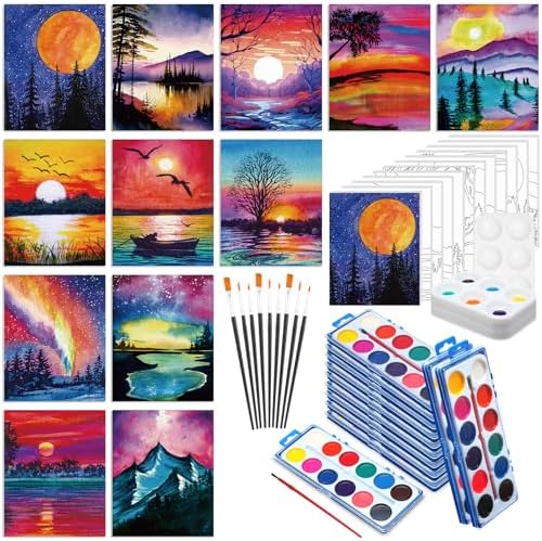 Ctosree 12 Sets Pre Drawn Canvas Kit for Painting,Natural Scenery,8 x 10 in by Ctosree
