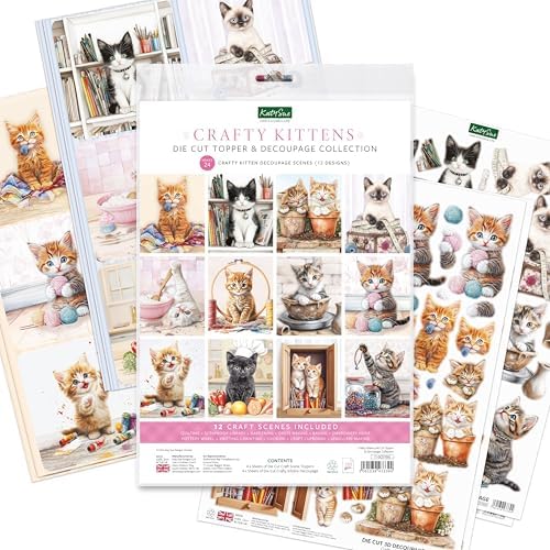 Katy Sue Crafty Kittens Die-Cut Card Topper & Decoupage Collection. 4 Sheets of Kitten & Cat-Themed Card Toppers & 4 Sheets of Die-Cut Decoupage for Card Making Supplies, Scrapbooking & Craft Supplies - Image 2