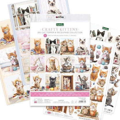 Katy Sue Crafty Kittens Die-Cut Card Topper & Decoupage Collection. 4 Sheets of Kitten & Cat-Themed Card Toppers & 4 Sheets of Die-Cut Decoupage for Card Making Supplies, Scrapbooking & Craft Supplies - Image 2