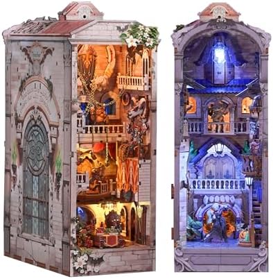 Tonecheer DIY Book Nook Kit for Adults, Double-Sided Booknook Wooden 3D Puzzle Bookend Miniature House Kit, Fantasy Bookshelf Decor with Dust Cover and LED Light for Birthday Gifts (Monster Carnival) by Tonecheer