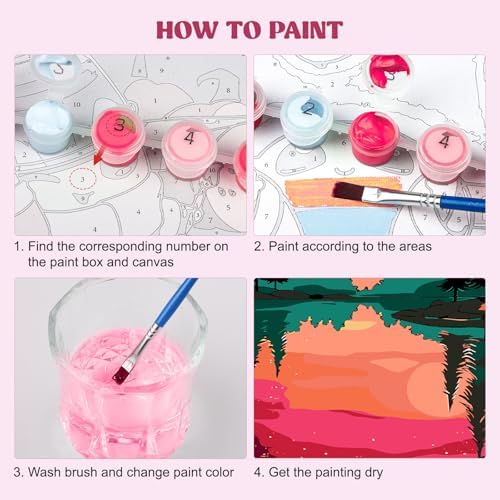 MXJSUA 4 Pack Moonlight Mountain Lake Framed Paint by Numbers Kit with Canvas for Adults Beginner, DIY Acrylic Oil Painting Kits with Brushes for Home Wall Decor Gift (8x10 inch) - Image 6