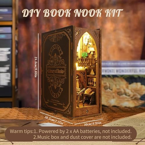 Book Nook Kit, MOJINO DIY Miniature 3D Puzzle Wooden Bookends Doll House with LED Lights for Bookshelf Decor, Tiny Miniverse Model House Art Craft for Adults Gril Halloween Christmas Decoration Gift - Image 5