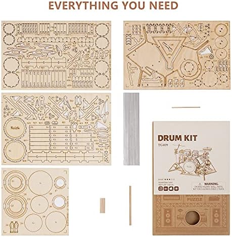 ROBOTIME Wooden Craft Kits for Kids 3D Wooden Puzzle DIY Model Drum Kit to Build for Boys Adorable Home Decoration for Teens - Image 6