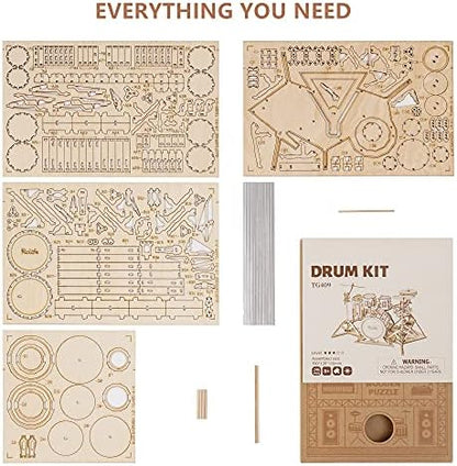 ROBOTIME Wooden Craft Kits for Kids 3D Wooden Puzzle DIY Model Drum Kit to Build for Boys Adorable Home Decoration for Teens - Image 6
