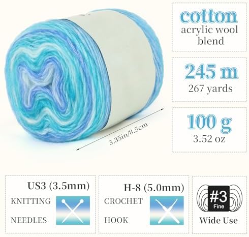 Aeelike Cake Yarn for Crocheting, Soft Ombre Crochet Yarn, Blue Green - Image 4