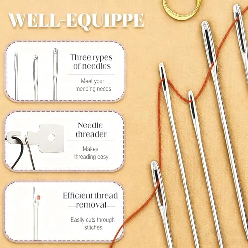 37PCS Big Eye Steel Sewing Needles Kit,5 Size Steel Needles for Hand Sewing Kit Stainless Needle for Adult,Portable Sewing Needles,Beginner-Friendly (37PCS) - Image 5