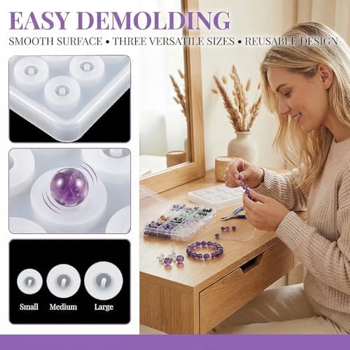 8PCS Resin Jewelry Molds,Silicone Molds for Resin, Sphere Ball Silicone Bead Molds with Holes, Resin Molds for DIY Jewelry, Pendant, Earring, Necklace (Diameter 16mm,12mm,10mm) - Image 2