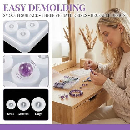 8PCS Resin Jewelry Molds,Silicone Molds for Resin, Sphere Ball Silicone Bead Molds with Holes, Resin Molds for DIY Jewelry, Pendant, Earring, Necklace (Diameter 16mm,12mm,10mm) - Image 2