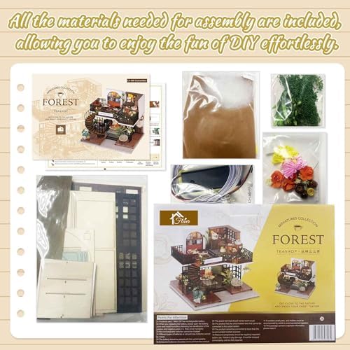 Flever Dollhouse Miniature DIY House Kit Creative Room with Furniture for Romantic Artwork Gift (Forest Teashop) - Image 3
