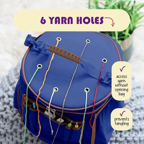 Hearth & Harbor Crochet Bag Organizer – Durable Knitting Bag, Yarn Organizer for Accessories and Supplies, Canvas Yarn Holder, Crochet Carrying Case with Accessories Pouch, Storage Organizer – Blue - Image 4