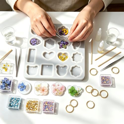 TZIFQO Keychain Resin Molds Silicone with Hole,16 Cavities UV Resin Jewelry Pendant Mold for DIY Epoxy Resin Molds for Keychain Pendant Jewelry Making - Image 5