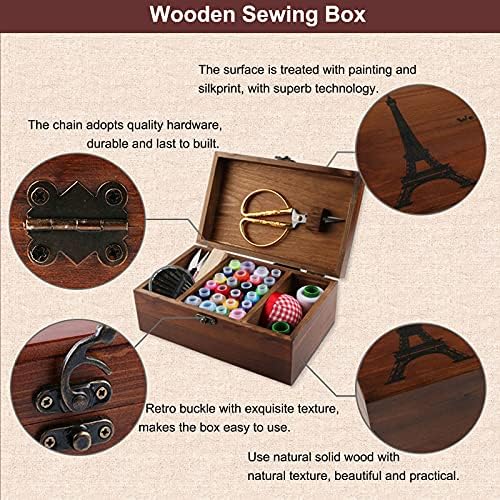 MKNZOME Wooden Sewing Basket - Sewing Box with Supplies for Travel Home - Image 6