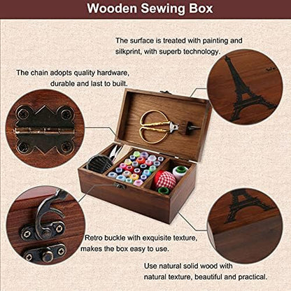 MKNZOME Wooden Sewing Basket - Sewing Box with Supplies for Travel Home - Image 6
