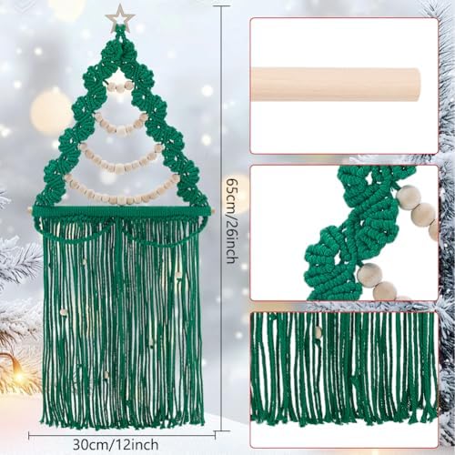 INFUNLY Christmas Tree DIY Macrame Kit Green Tree Macrame Kit with Star Hook for Beginners Boho Tassels Wall Hanging Kits with Instruction Xmas Trees Hanging Holiday Wall Home Decor - Image 3