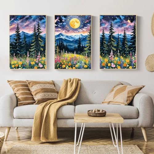 Mandun Landscape Paint by Numbers Kit for Adults, 3 Pack, 7.8x11.8 inch - Image 3