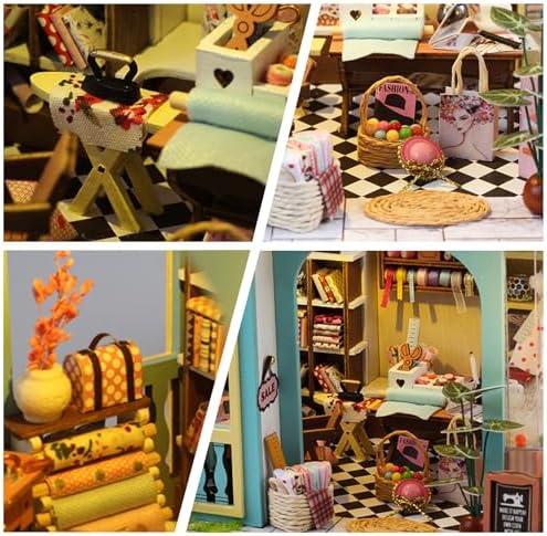Tailor Shop DIY Miniature House Kit, Wooden Dollhouse with LED for Adults - Image 5