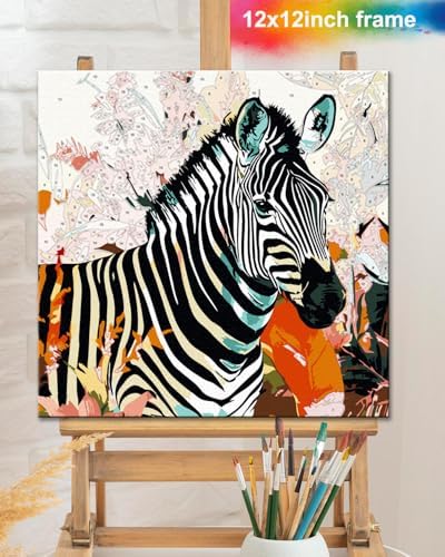 TOCARE Framed Paint by Numbers Kit for Adults & Kids Ages 8-12, 12x12Inch Jungle Zebra Paint by Numbers with Frame, Wildlife Paint by Number Framed Canvas for Animal Lovers (Without Easel) - Image 6